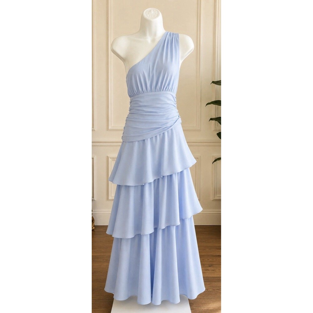 One and Only Collective Tiered Dress Ruffle Size XS Baby Blue 30” Bust 22” W